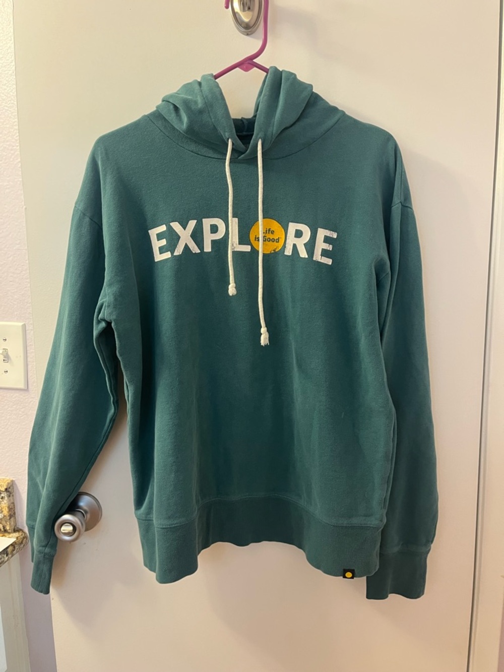 Explore Hoodie with 'Life is Good' Accent - Teal Green Size S/Pre ❤️/EUC